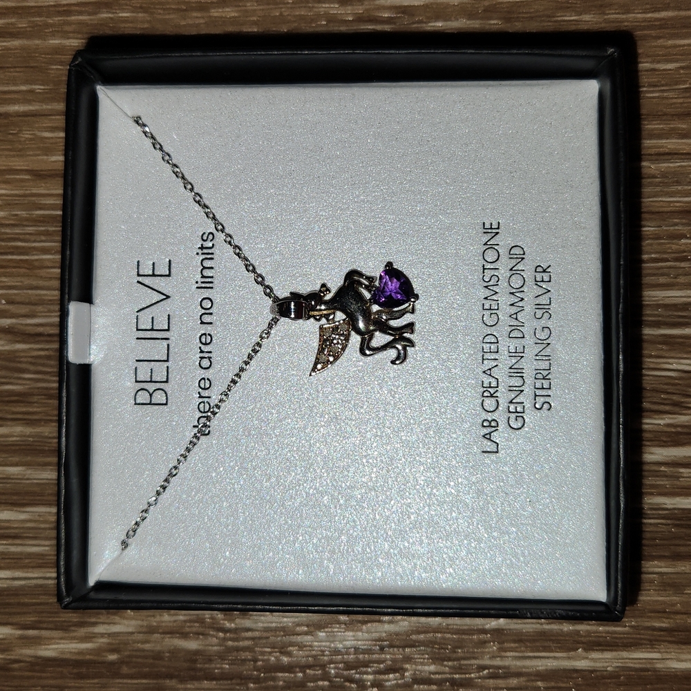 Macy's Unicorn Pendant Necklace Amethyst & Diamond Accent 18"